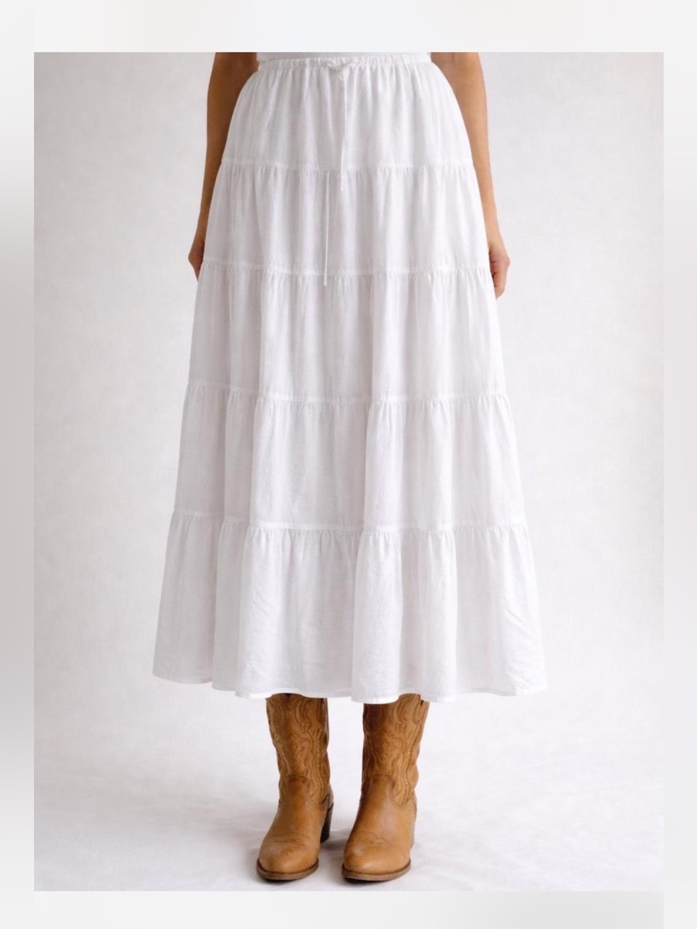 Caroline Constas White Tiered Linen Midi